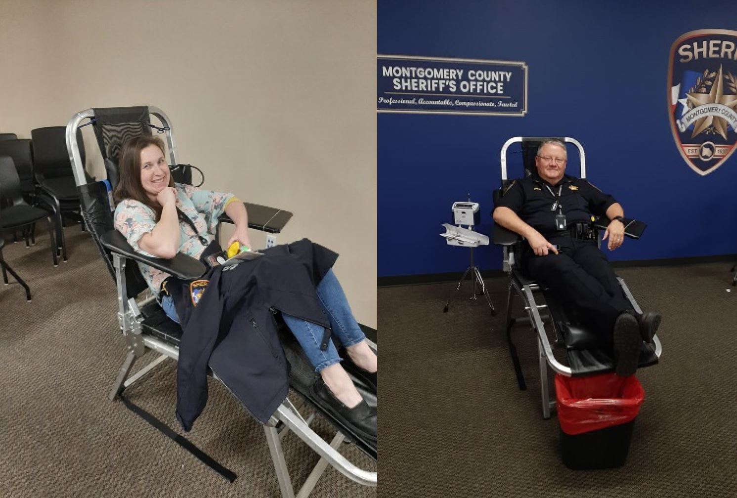 Specialist Maggie Strong and Lieutenant Kenneth  Dunlap pictured giving blood